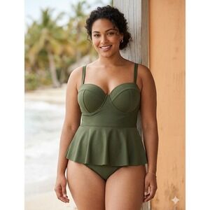 NWT Torrid Size 6 Swim Top Olive Green Peplum Underwire Midkini 6X Plus Size
